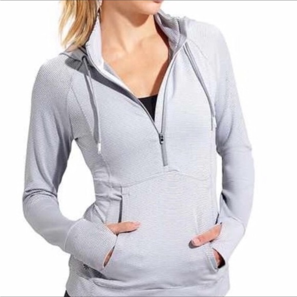 Athleta Heavenly Hail Hoodie Jacket 1/2 Zip Sweater Stripe - Picture 2 of 11